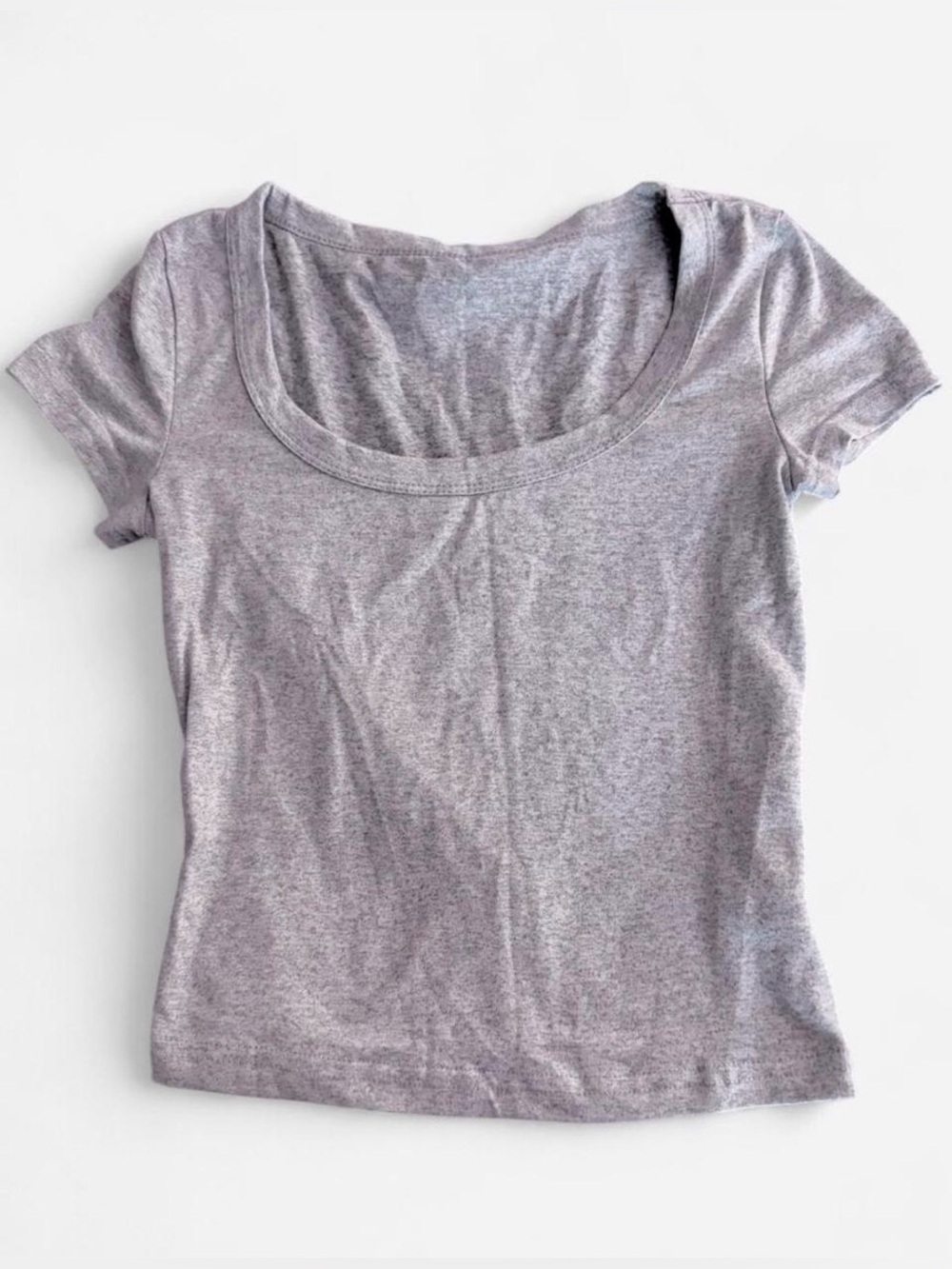 Heather Grey Scoop Neck Fitted Baby Tee Short Sleeve Top Size S